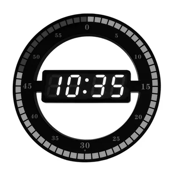 

Electronic Clock 3D Hollow LED Digital Automatic Adjustment Brightness Round Home Wall Clock With US Plug Black Plastic