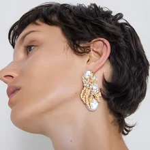 YMYW большие массивные серьги-гвоздики золотистого цвета, имитация жемчуга, цветы, растение, массивные модные брендовые очаровательные серьги для женщин, подарок