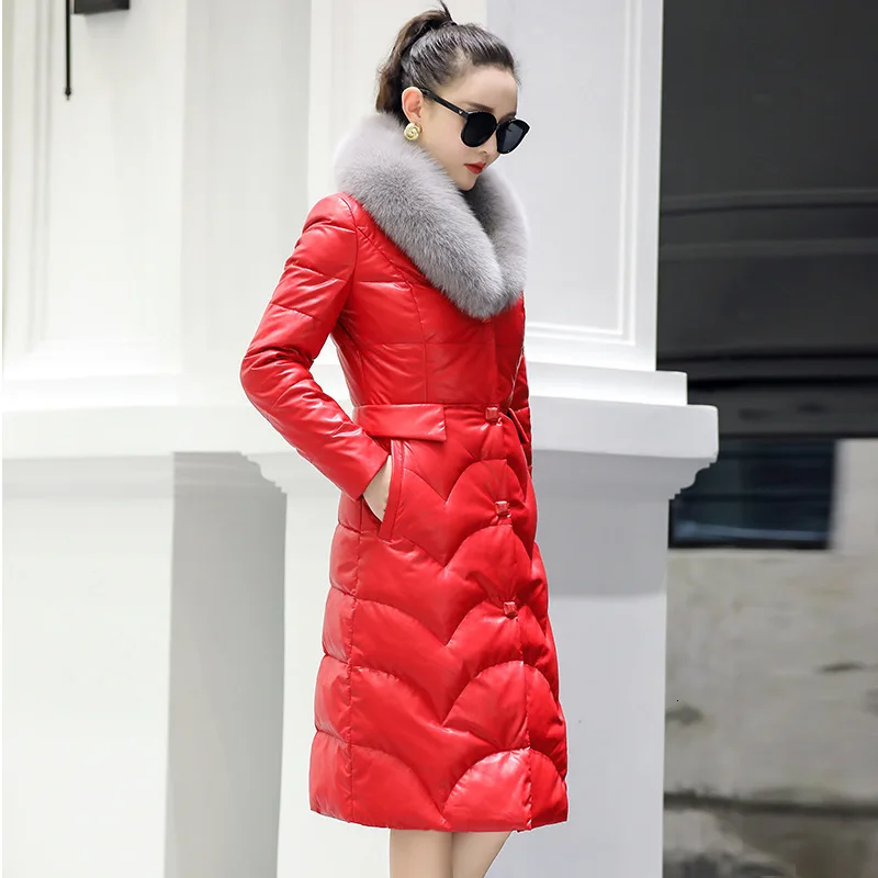 Leather Jacket Women 2020 Winter Women's Real Fox Fur Collar Duck Down Coat Sheepskin Genuine Jackets M8886 YY521 | Женская одежда