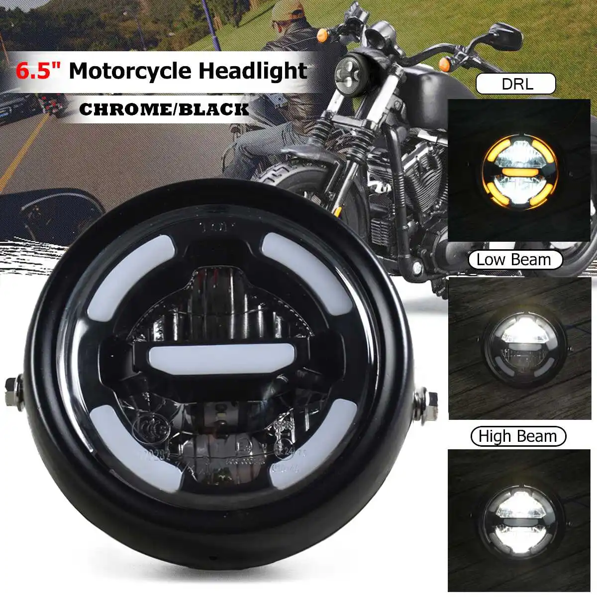 

6.5'' Motorcycle Headlight Led Projector Headlight Metal near and far light with Daytime Running Light Motorcycle Accessories