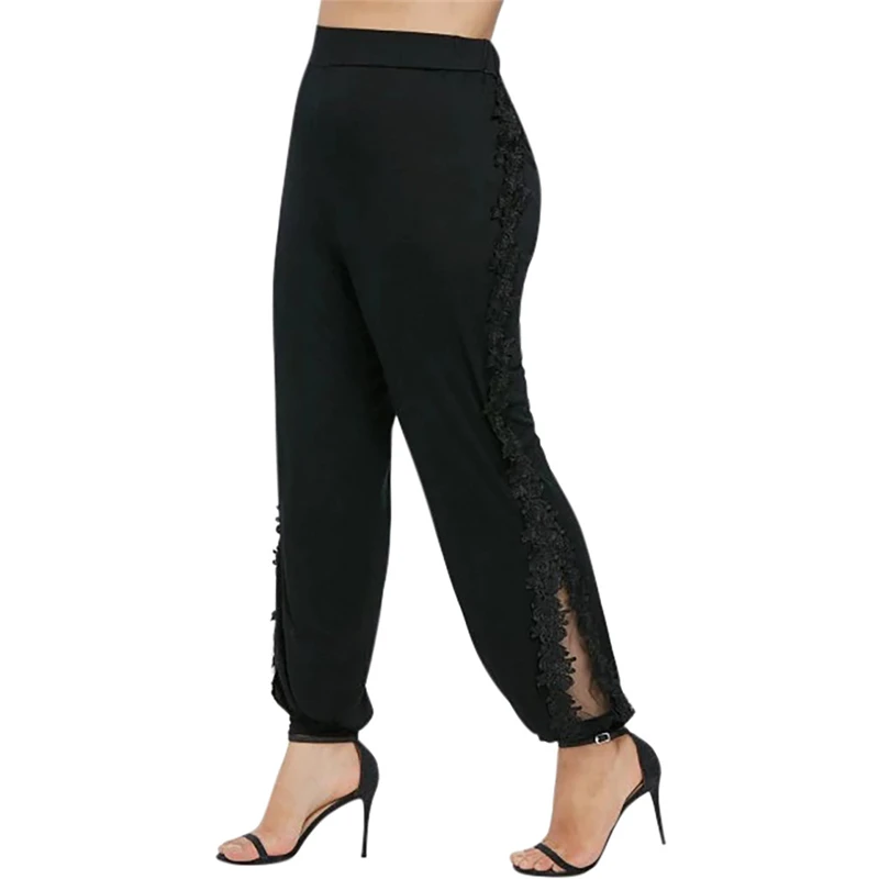 

Fashion Women Plus Size Lace Solid Splice Elastic Waist Casual Leggings Pants Waist Straight Leg Slacks Spodnie damskie