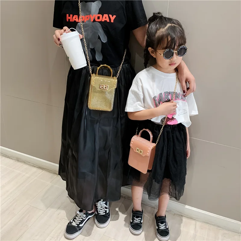 

2019 New Style Parent And Child Gel Bag Korean-style Children Solid Color Chain Shoulder Bag Fashion Girls Shoulder Bag Mobile P
