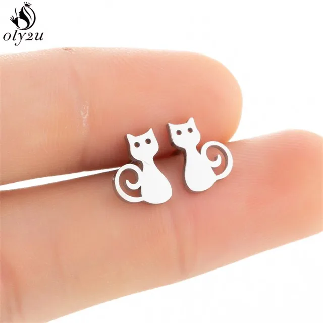 Lovely Stainless Steel Cat Earrings for Women Children Jewelry Trendy Cute Animal Dog Paw Stud Earrings Girls Birthday Gifts 285