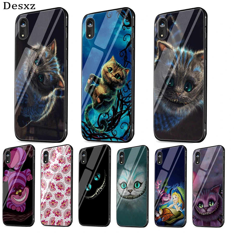 Чехол для мобильного телефона из стекла ТПУ iPhone 5 5S 6 6s 7 8 Plus X XR XS Max Shell Cover Cheshire Cat