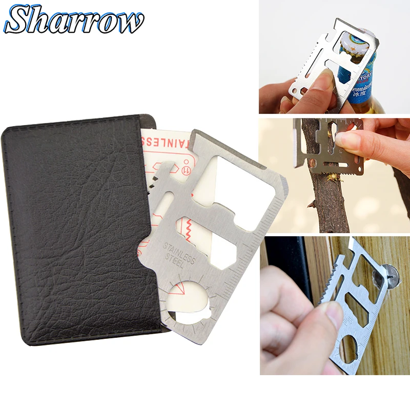 

1Pc Stainless Steel Multi-function Blade and Portable Card Holster Survival Knife Bottle Opener Screwdriver Sawtooth Wrench