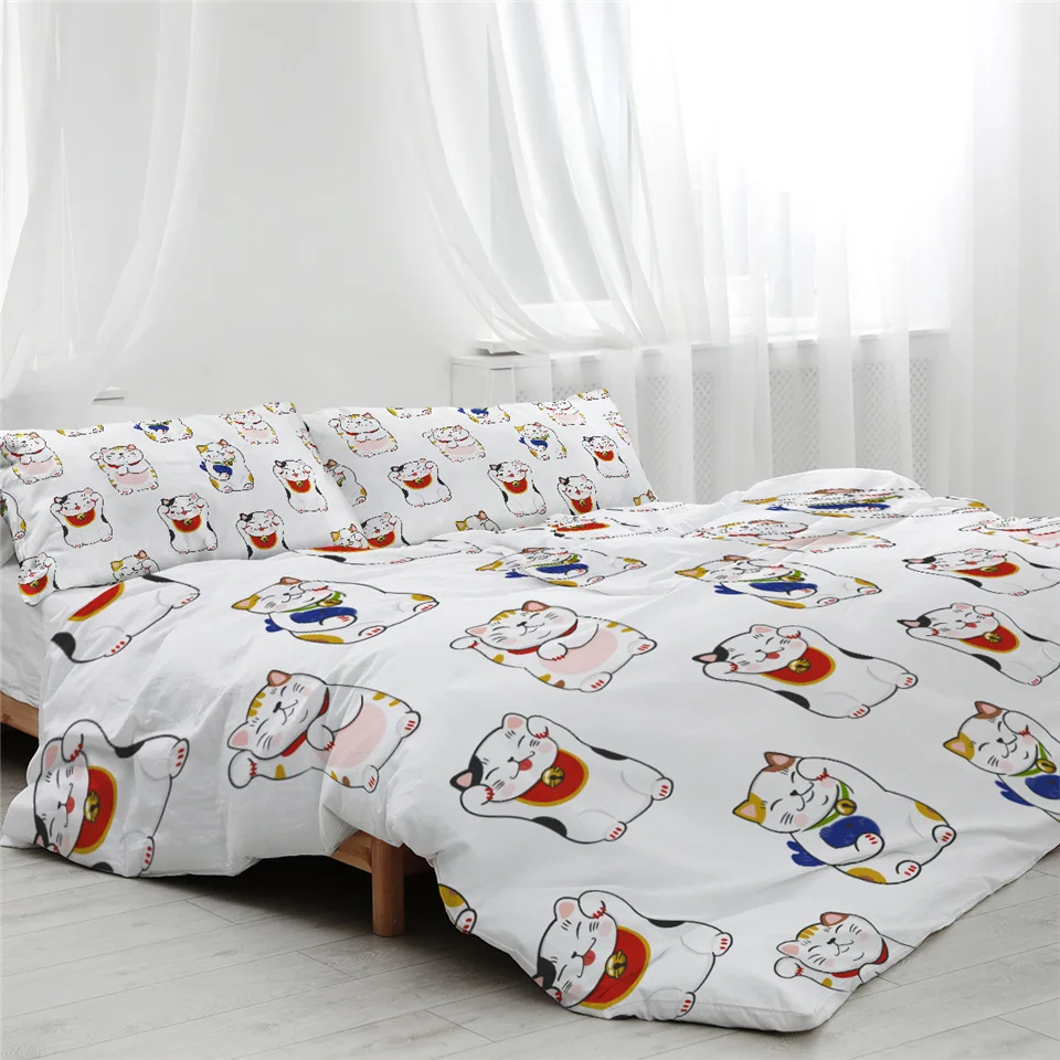 Blesslive милый Maneki Neko Комплект постельного белья манекен Кот покрывало для детей мультфильм одеяло покрывало японский Счастливый Кот белый постельный комплект - Цвет: 2
