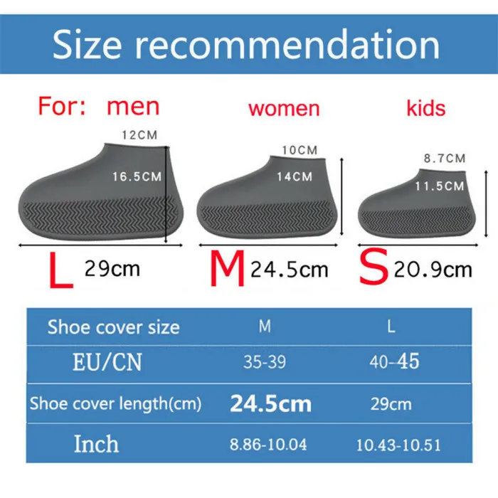 Waterproof Shoe Covers Cycling Rain Reusable Silicone Elastic Anti-Slip Protection for Outdoor FK88
