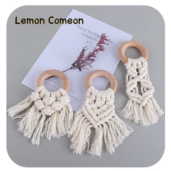 

Wooden Teething Rings Baby Teethers Cotton Handmade DIY Baby Accessories Wood Teeth Nursing Pendant Charms Baby Gym Products