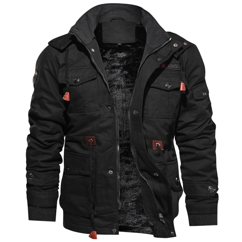 Новинка, зимняя куртка для мужчин, повседневное плотное тепловое пальто, армейская куртка пилота, куртки ВВС, куртка-карго, верхняя одежда, флисовая куртка с капюшоном, одежда 4XL