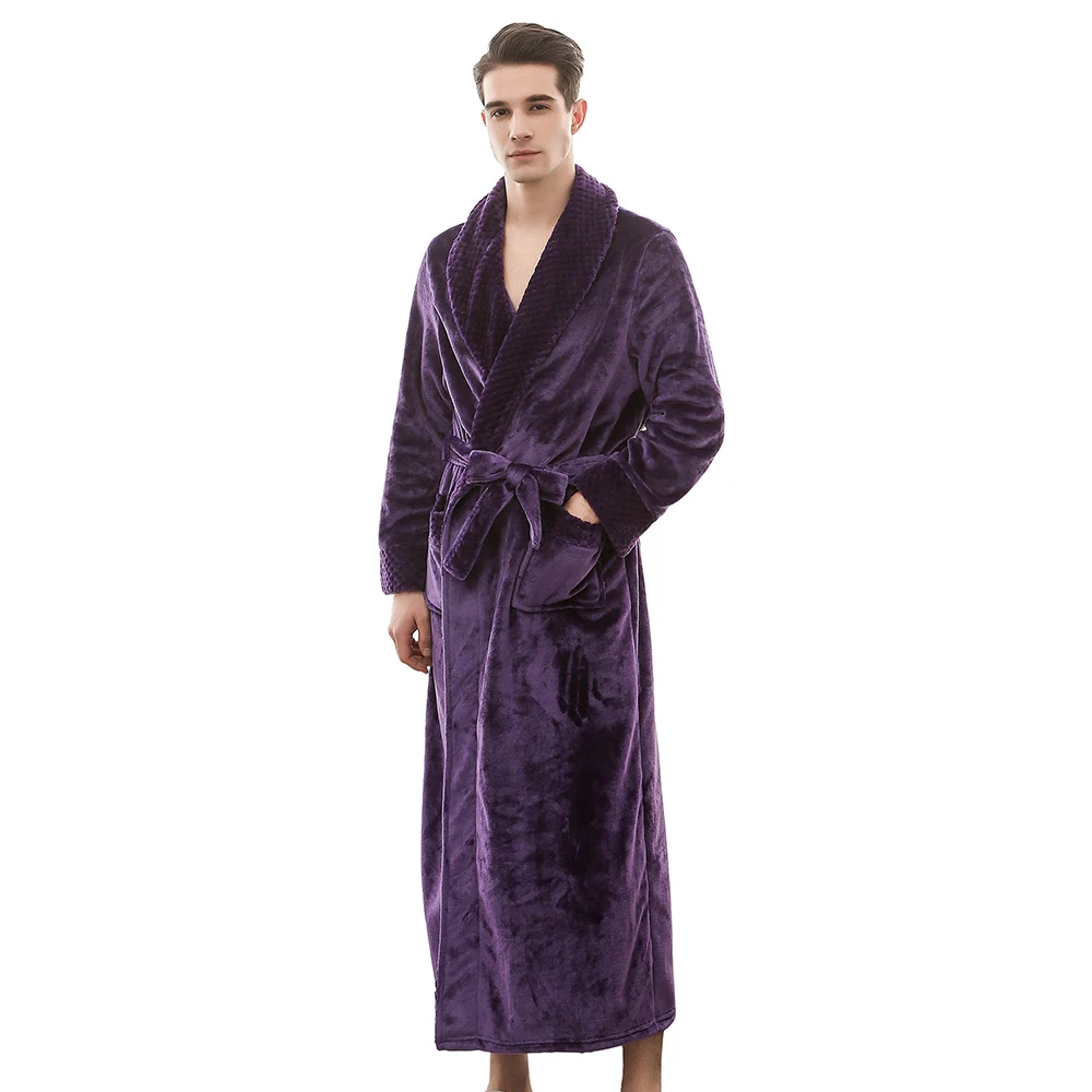 Purple Ночные рубахи для двоих, женское Коралловое кимоно из рунной шерсти, халат, зимняя плотная теплая ночная рубашка для пары, Фланелевое банное платье, одежда для сна, большая длинная ночная рубашка - Цвет: Purple