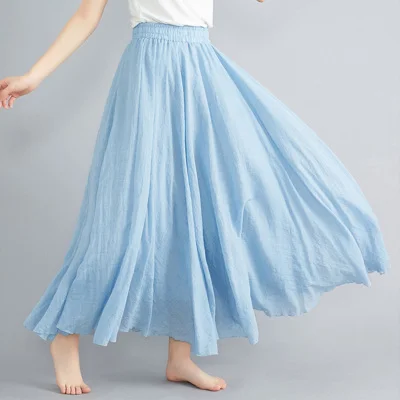 sky blue skirts Хлопок, лен, женские юбки, шорты, высокая талия, макси, широкие, летняя, для девушек, повседневная, эластичная талия, юбки, Saia Feminina - Цвет: sky blue skirts