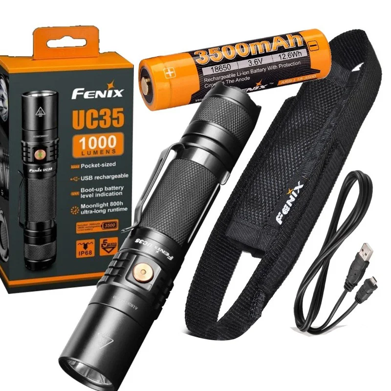 

Fenix UC35 V2.0 2018 USB Rechargeable 1000 Lumen Cree XP-L HI V3 LED Flashlight with, 3500mAh rechargeable battery