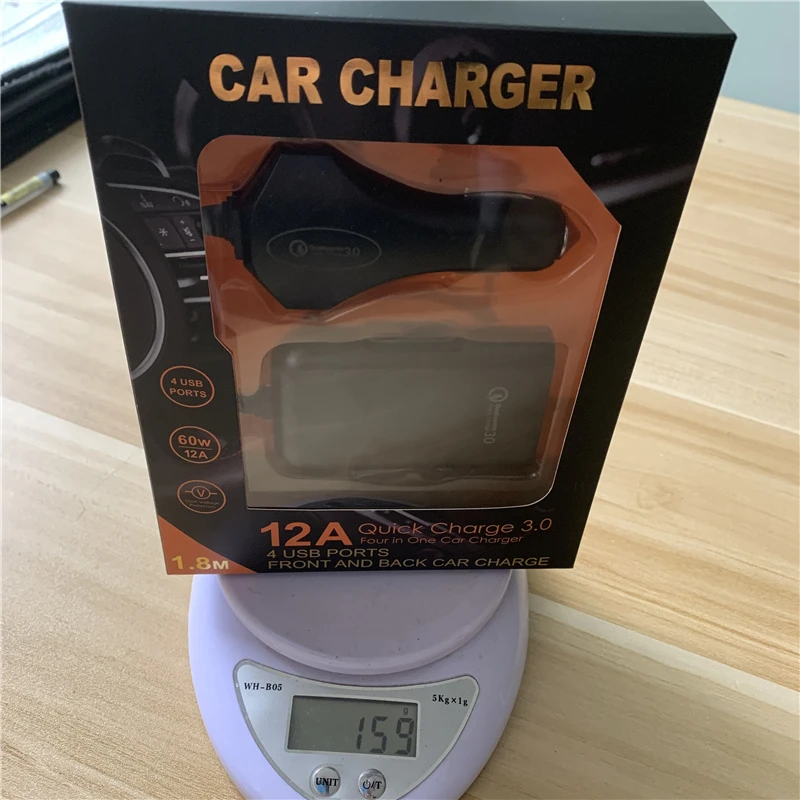 100 шт Новое USB Автомобильное зарядное устройство для мобильного телефона планшета 4 порта USB 3A QC3.0 Быстрая зарядка автомобильный адаптер зарядного устройства для телефона с кабелем даты