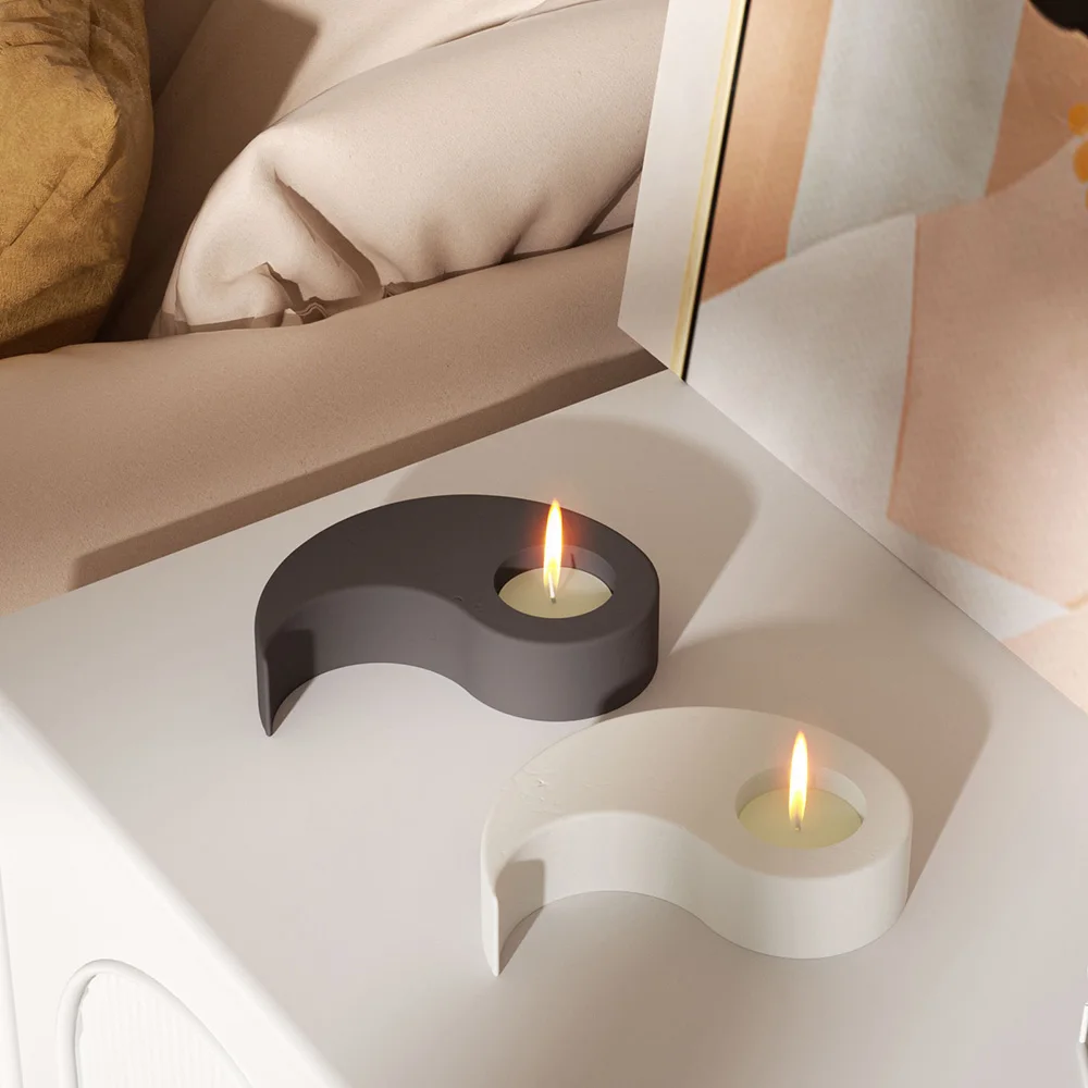 

1PC Yin Yang Candle Holder Silicone Molds for Concrete Cement Tealight Candlestick Holder Mould Home Decorations