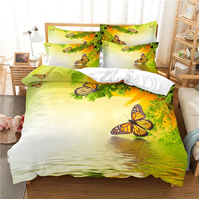 3D Plant Bedding Sets Quilt Covers Nordic Flower Duvet Cover Bedclothes King Queen Full Home Textile Bed Linens Pillow Shams