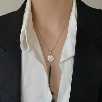 

Vintage Natural Shell Cupid Portrait Necklaces Small Beads Chain Necklaces for Women French Necklaces