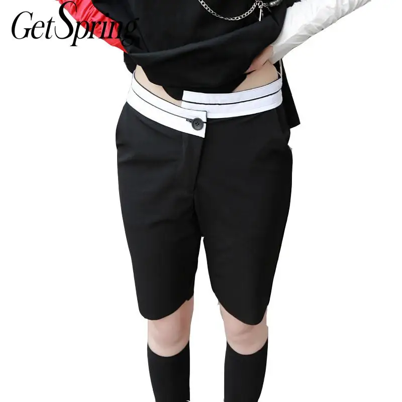 

GETSPRING Women Pants High Waisted Black Pants All Match Summer Pants Women Knee Length Slacks Irregular Thin Female Trousers