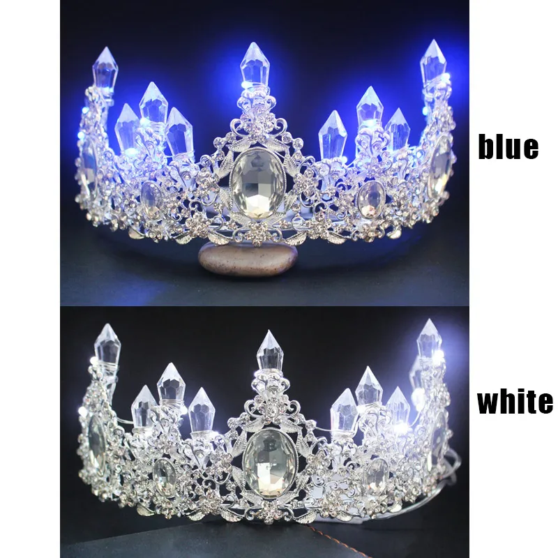 Bride Princess Crown Tiara Glowing Rhinestone LED Light Headwear Hair Accessory For Wedding Cosplay Party Hair Decor Jewelry