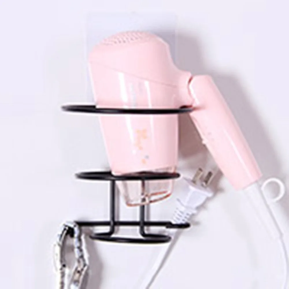 Black White Color Bathroom Organizer Punch Free Hair Dryer Rack Aluminum Home Wall Mounted Holder Shelf Storage Stand Hooks