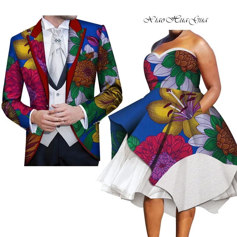 Африканские платья для пар Дашики пара костюм для вечерние/Свадебные африканские парные одежды Индивидуальные оптом WYQ272 - Цвет: 2