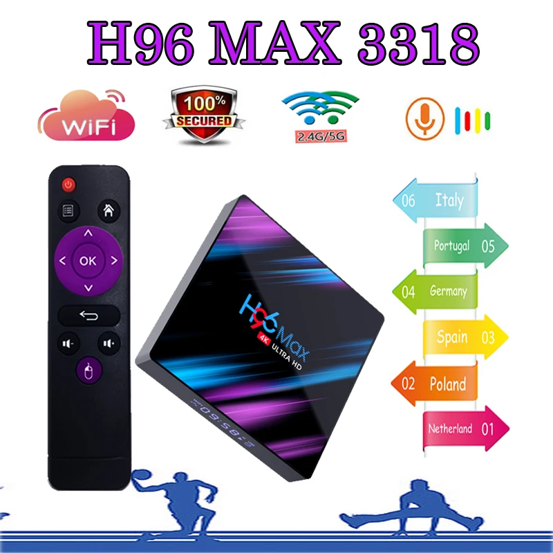 H96 MAX 3318 Смарт ТВ приставка Android 9,0 4 Гб 64 Гб RK3318 4K 2,4G/5G Wifi Bluetooth приставка поддержка Netflix медиаплеер ТВ приставка