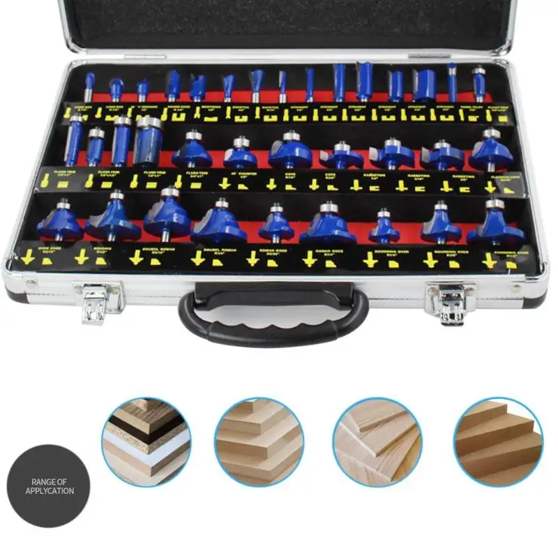 

15/35pcs/set 1/4in Handle Wood Router Bit Mill Engraving Trim Woodworking Milling Cutter Trimmer Adapter drop shipping