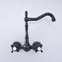 Kitchen Wet Bar Bathroom Vessel Sink Faucet Black Oil Rubbed Brass Wall Mounted Swivel Spout Mixer Tap Dual Cross Handles msf723