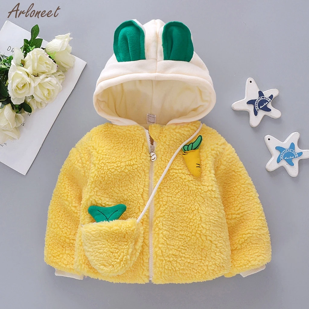 Fleece Winter Parkas Kids Jackets For Girls Boys Warm Windproof Coat Cartoon Hooded Outwear Jacket+Bag Infant Overcoat