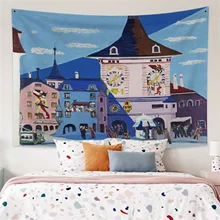 

Laeacco Artistic Castle Tapestries Wall Hanging Nordic Color Simplicity Drawing Carpets Bohemian Hippie Art Polyester Fabric