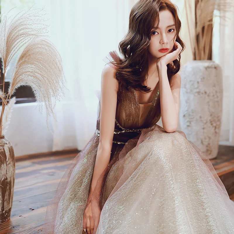 SSYFashion, новинка, роскошное блестящее вечернее платье, элегантные банкеты, градиент цвета хаки, v-образный вырез, сексуальное, с открытой спиной, длинное, официальное, выпускное платье, Vestidos