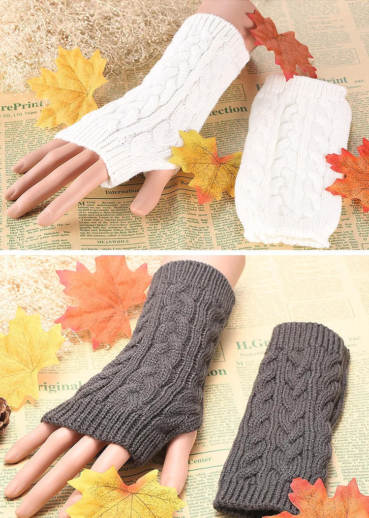 Half Finger Knitted Gloves Retro Linen Flower Color Gloves Women's Thermal Bracer Winter Fingerless Gloves Manufacturers Direct