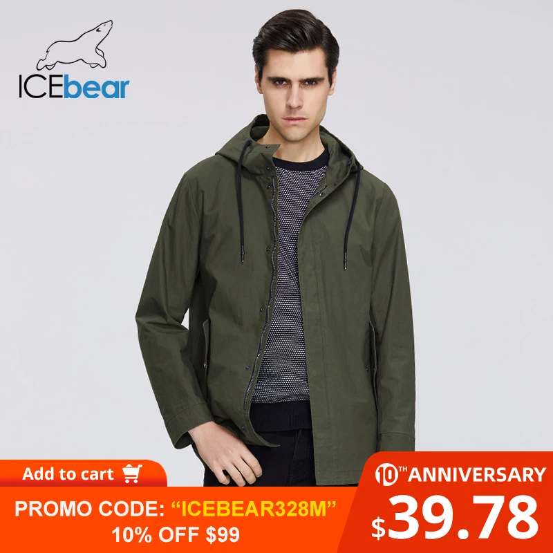 

ICEbear 2020 Men's short windbreaker spring stylish trench coat with a hood high-quality men's brand clothing MWF20701D