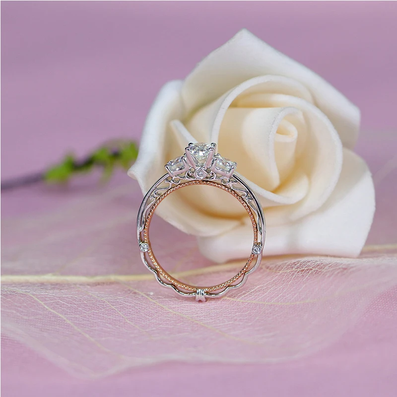 Doveggs Lab Created CVD бриллиантовое кольцо 14K белое и розовое золото 1.2CT центр 4mm-4.5X6mm-4mm DEF цвет овальный бриллиант кольцо для женщин