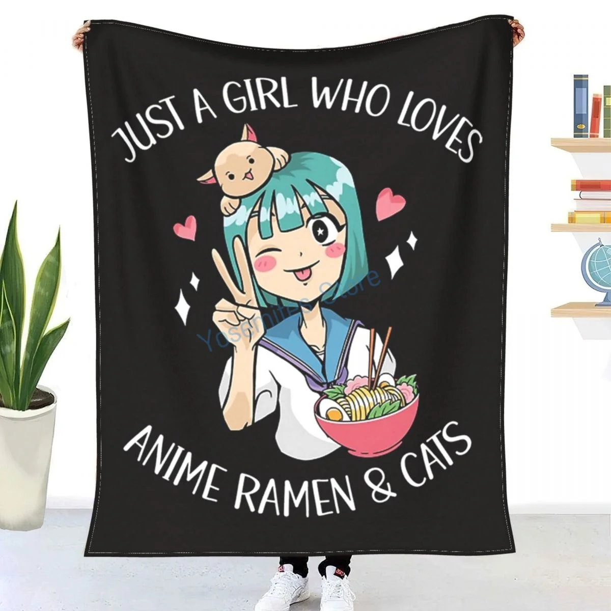 

Just A Girl Who Loves Anime Ramen And Cats Throw Blanket Winter flannel bedspreads, bed sheets, blankets on cars and sofas, sofa