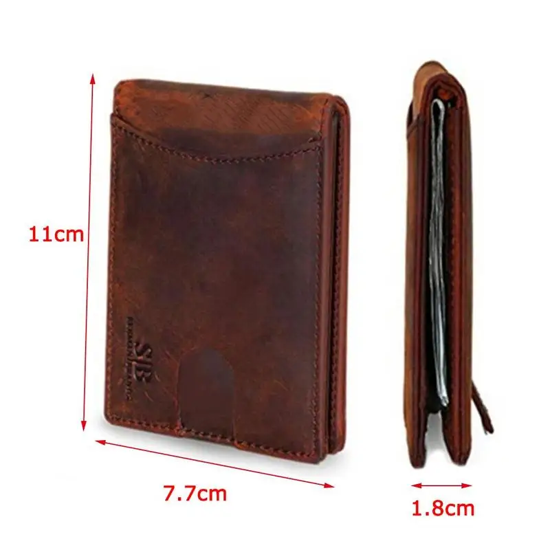 Men's Slim Leather Card Wallets Mini Portable Blocking Cards Holder Id Card Bag Genuine Bifold Hasp Wallet Purse