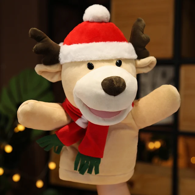 30CM Kawaii Cartoon Santa Claus Elk Snowman Hand Puppet Plush Stuffed Toy Soothing Doll Parent-child Interactive Game Xmas Gift 4
