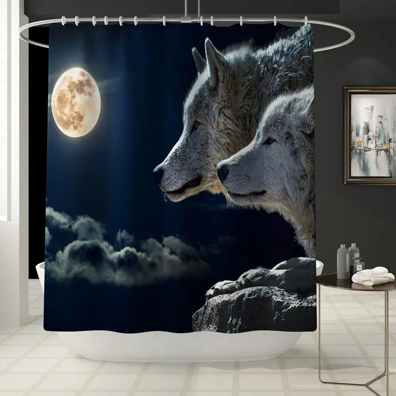 

180*180 animals wolf shower curtains set with bath mat bathroom curtain polyester fabric screen for living room decoration DW046
