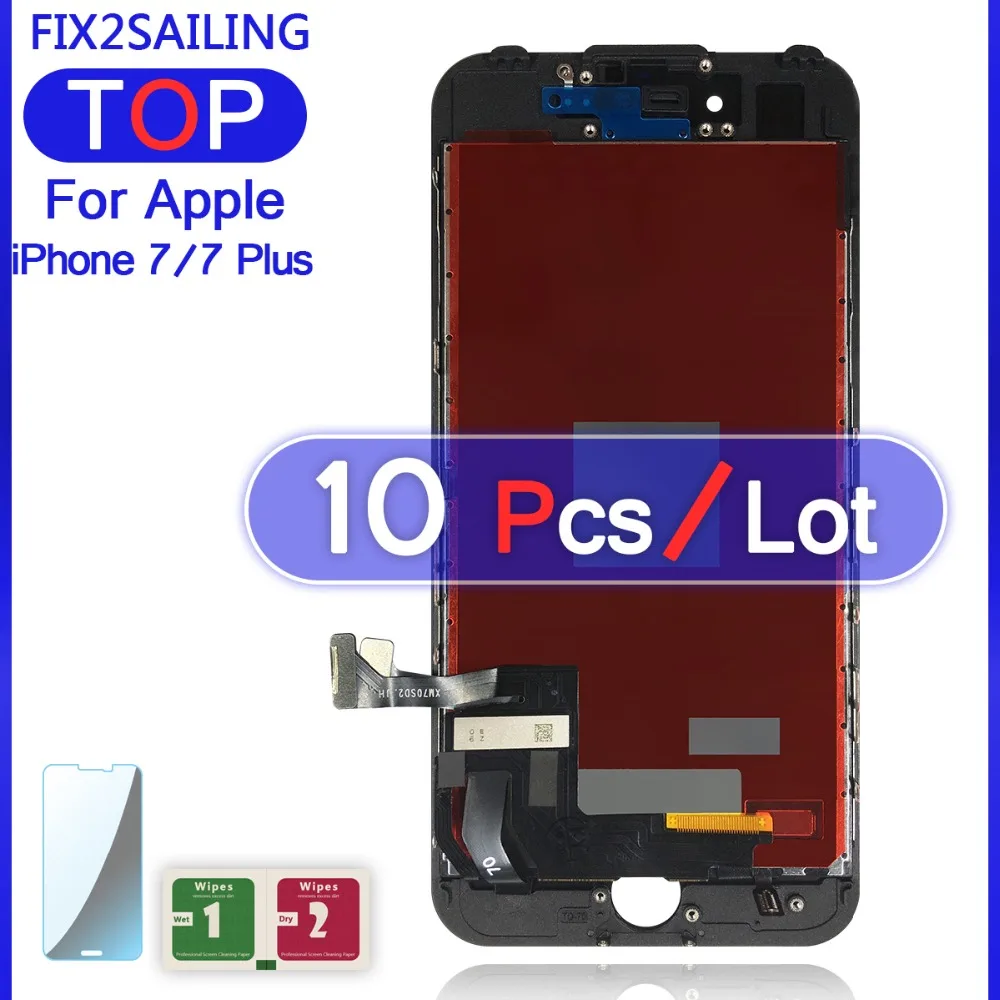 10 шт. класс AAA+++ для Apple iPhone 7/7 Plus супер качество ЖК-дисплей протестированный рабочий сенсорный экран в сборе закаленное стекло