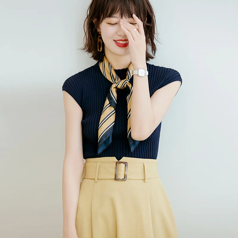 Новинка Весна 2020 Женский Стильный облегающий свитер без рукавов в Вертикальную