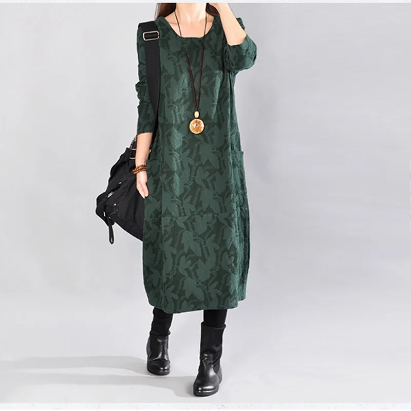 

2019 New Style Korean-style Large Size Loose-Fit Elegant Medium-length Dress Jacquard Cotton Linen Dress Women's Robe