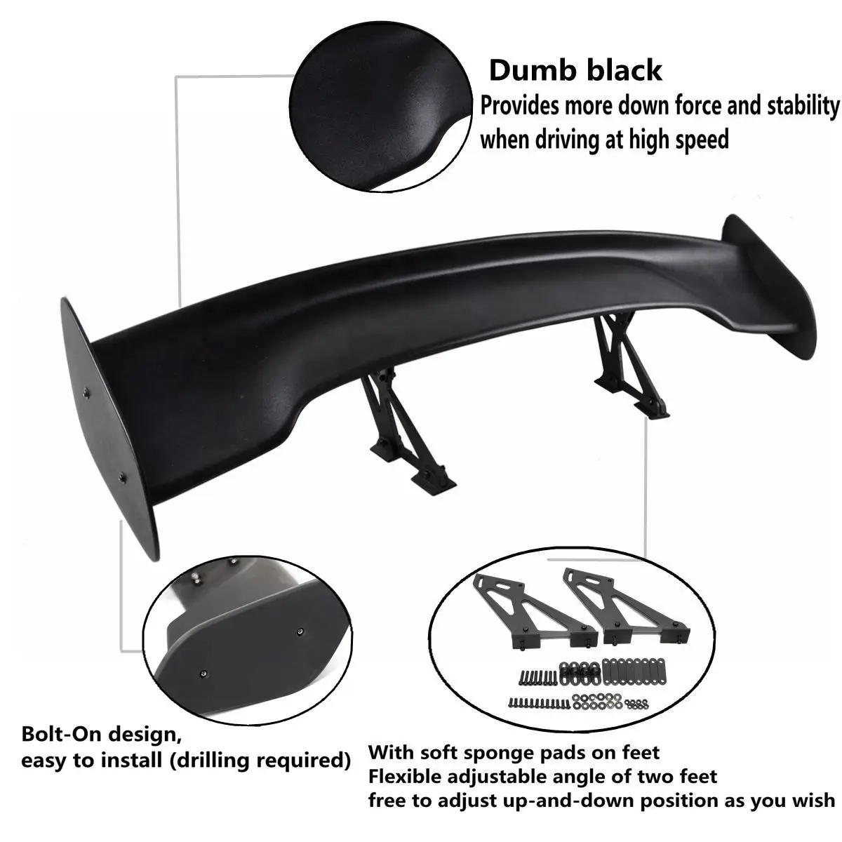 Универсальный черный Регулируемый автомобильный легкий спойлер для заднего