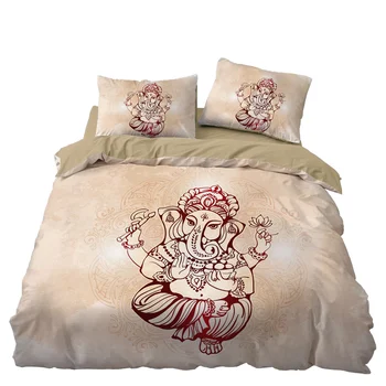 

Bohemian Indian Elephant Bedroom Decor Bedspread Black Background Microfiber Hypoallergenic Zipper 1PC Duvet Cover Pillowcase