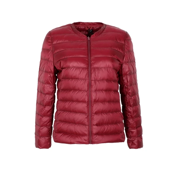 Wine Red Новое пальто без воротника на молнии ультра легкий пуховик для женщин перо лайнер или верхняя одежда ветровка Jakcets - Цвет: Wine Red