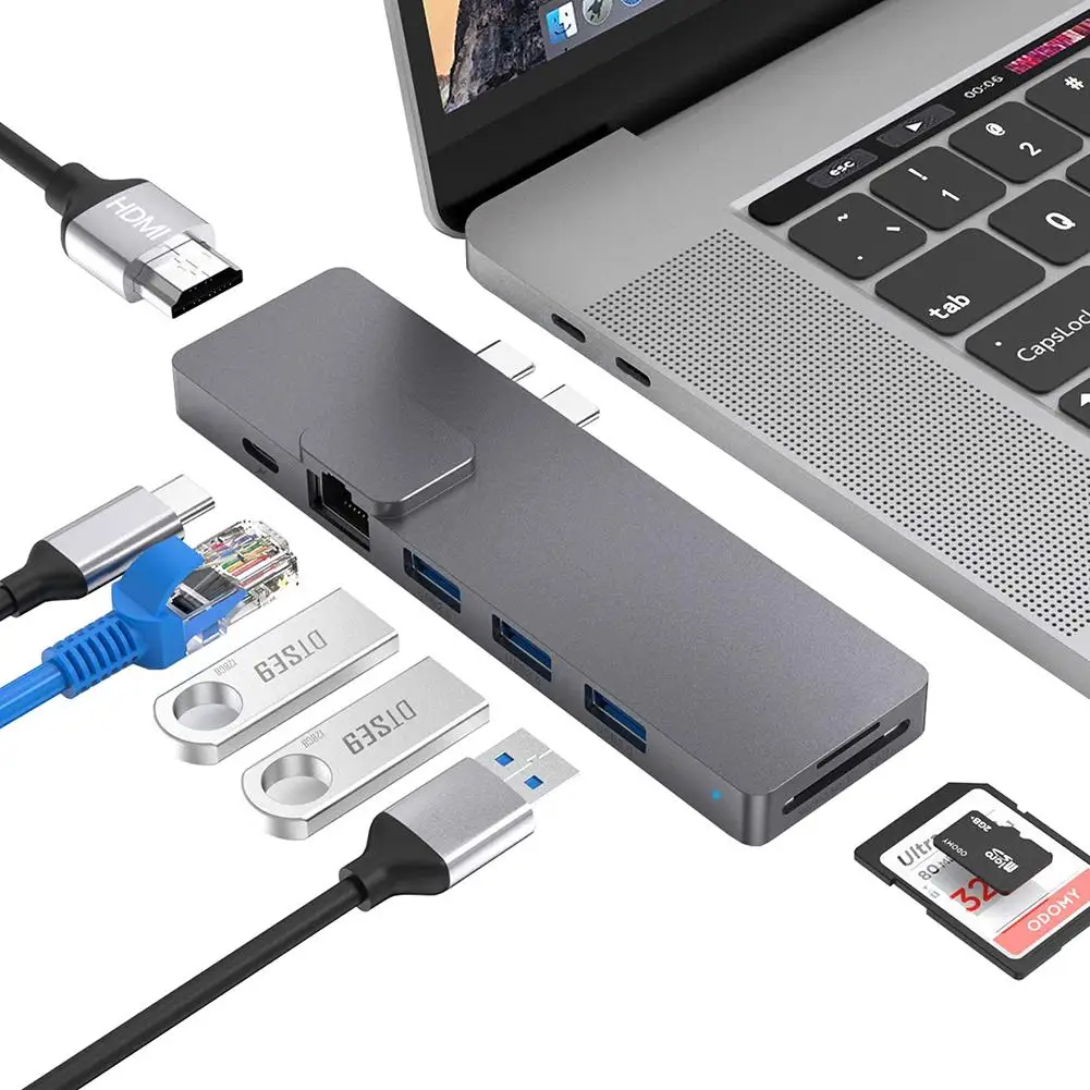 USB C концентратор адаптер док-станция с гигабитным Ethernet 3 порта USB 3,0 SD Micro Card Reader 4K Dual type C концентратор Thunderbolt# Y2