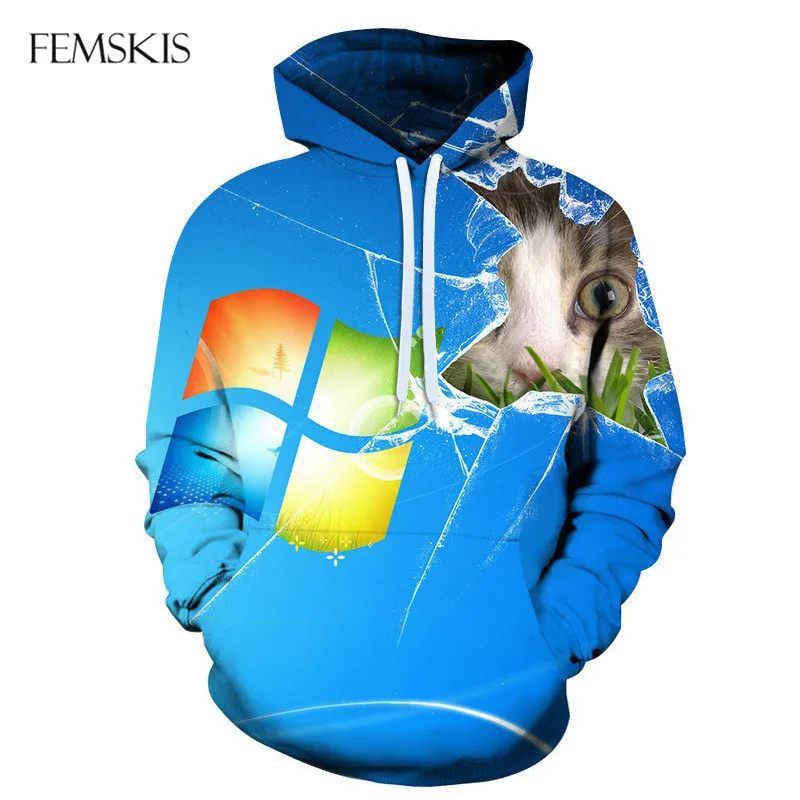 

FEMSKIS Newest Funny Autumn Women Hoody Fashion Long Sleeved Sweatshirts Men Casual 3D Print Cute Cat Hoodies Couple Pullover