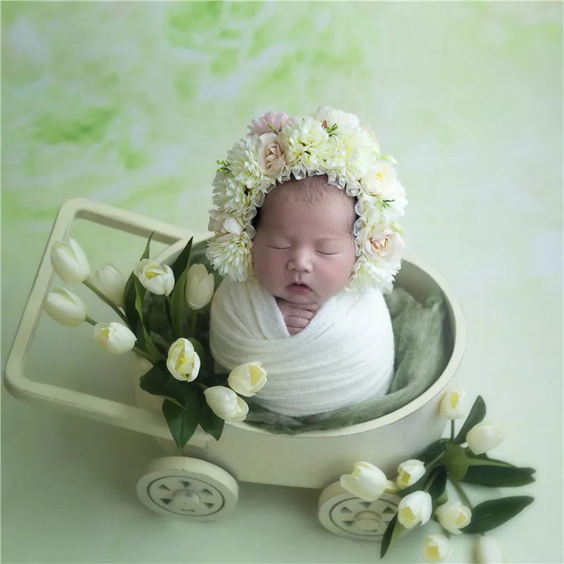 Pink Sunflower Garden Floral Bonnet Hat Knit Newborn Flower Bonnet Photography Shoot Baby Girl Hat Photo Props 4