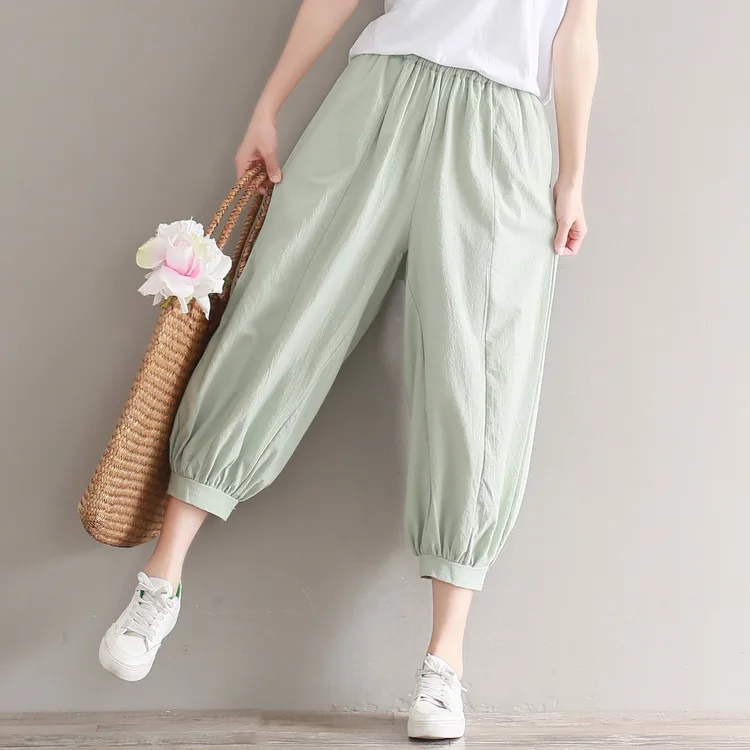 Женские повседневные брюки с тонким эластичным поясом - Цвет: Light Green
