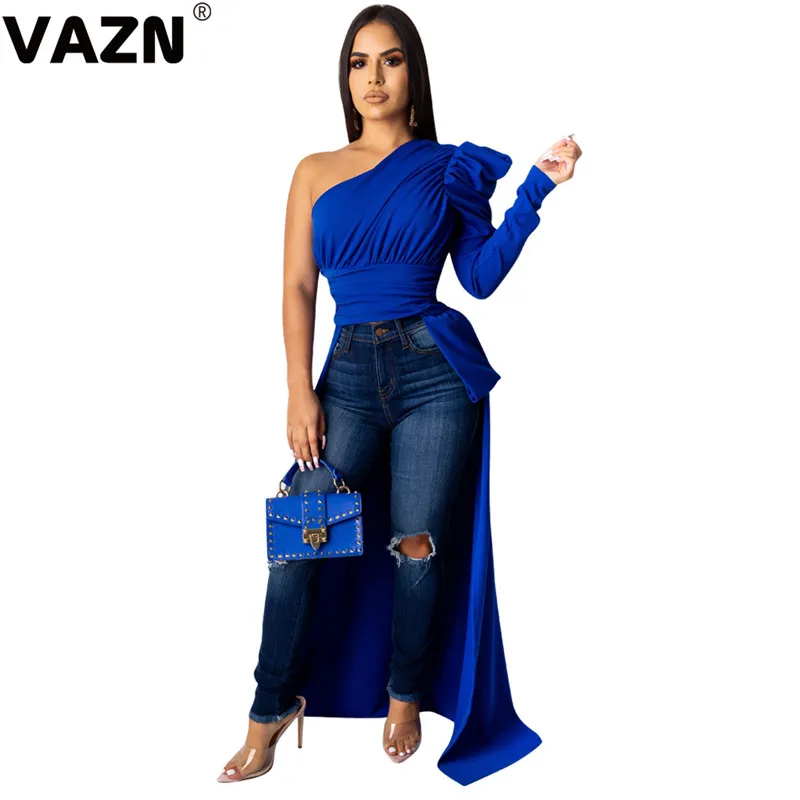 VAZN Asymmetric Sleeve Gothic Style Casual Sexy Long Top Solid Long T Shirt New High_end Smart Streetwear Top Shirt