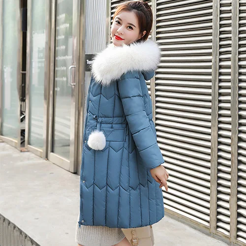 Большие размеры, зимнее женское пальто с хлопковой подкладкой и капюшоном, Женская длинная куртка, верхняя одежда, тонкая белая теплая винтажная Женская парка, новинка DR1195 - Цвет: blue