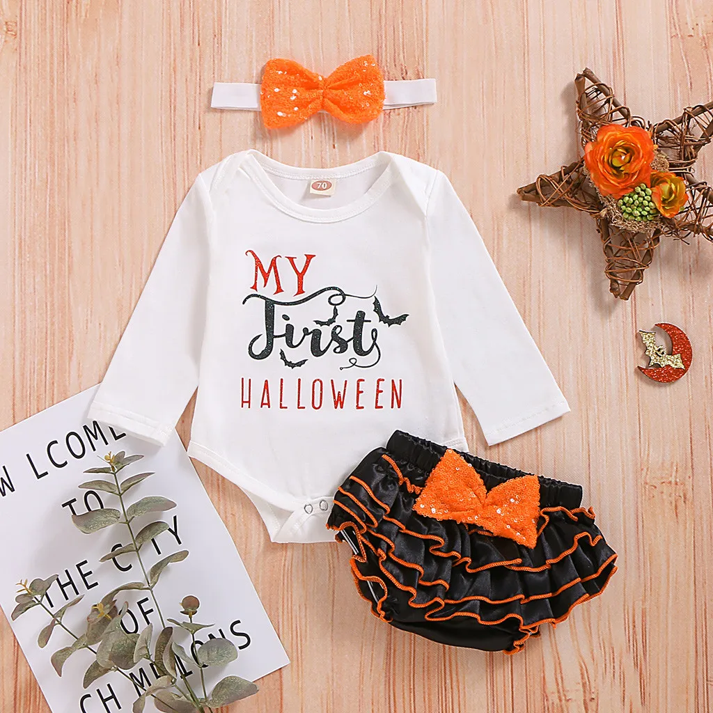 Newborn Infant Baby Girl Boy Romper Shorts First Halloween Outfits Costume Set Soft Cotton Blend Long Sleeve O-neck Baby Clothes